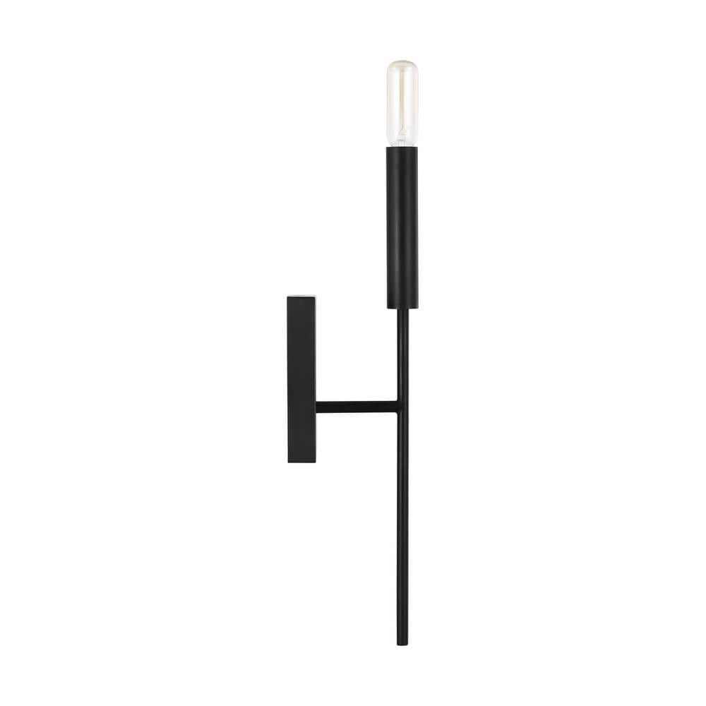 Black Steel Dimmable Wall Sconce with White Drum Shade