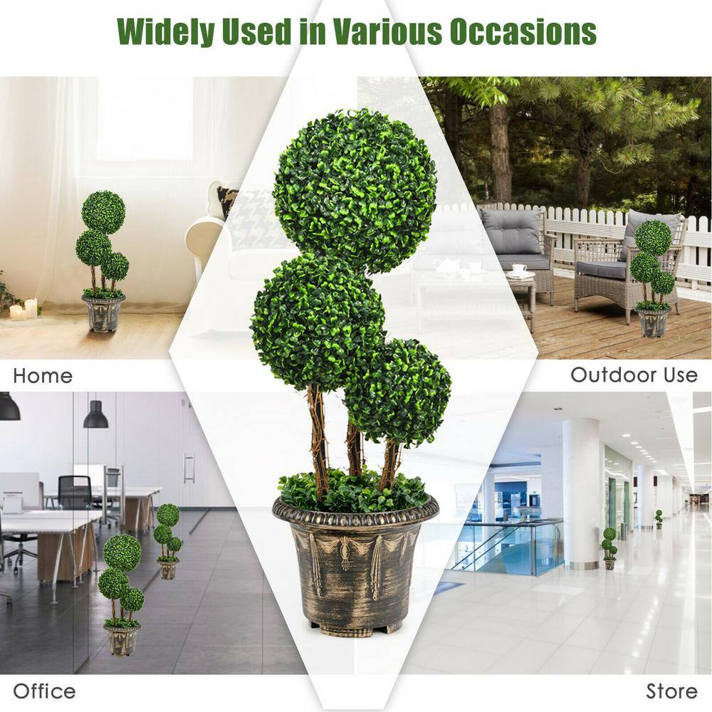 30'' Green Artificial Boxwood Triple Ball Topiary in Decorative Pot