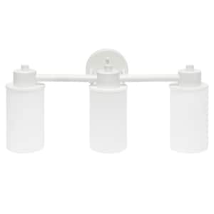 20.75 in. 3-Light White Modern Metal and Milk White Shades with Circled Backplate Decorative Vanity Light