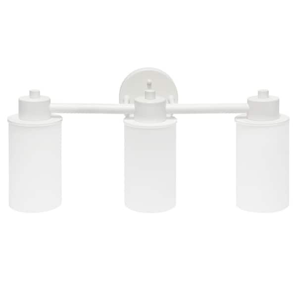 Simple Designs 20.75 in. 3-Light White Modern Metal and Milk White Shades with Circled Backplate Decorative Vanity Light