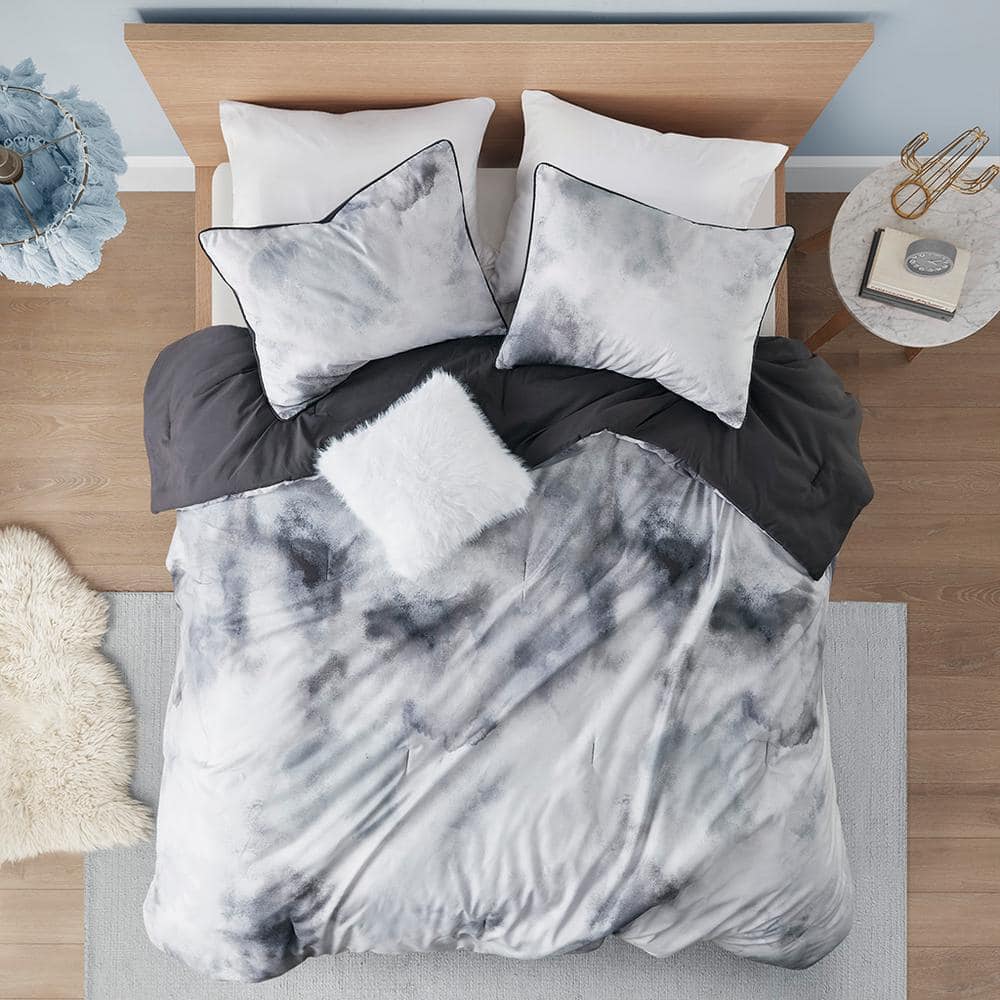 Charcoal Twin Microfiber Tie Dye Comforter Set with Pillow