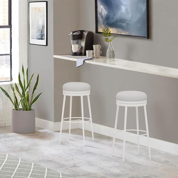 Aubrie Off-White Swivel Backless Counter Stool