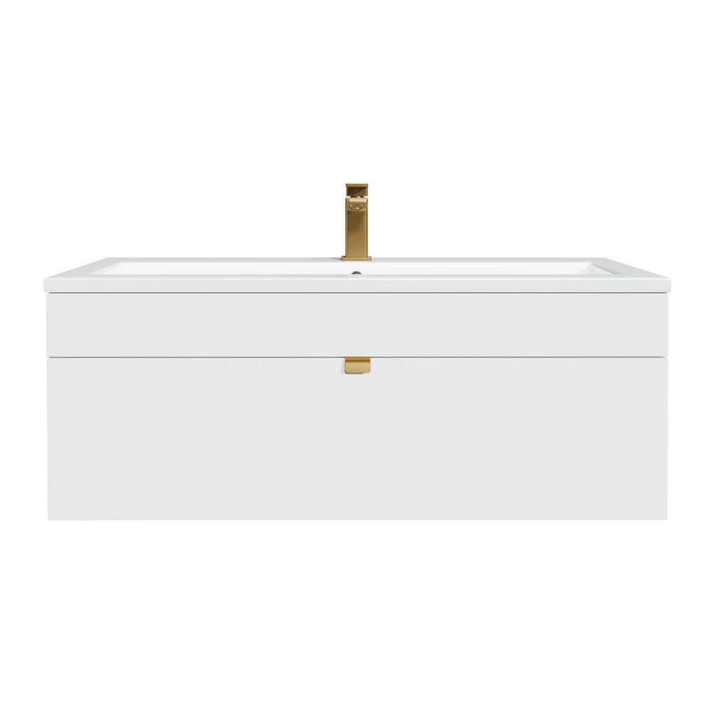 Loft 42 in. W x 16 in. D x 15 in. H Wall Mount Bathroom Vanity in White with Cultured Marble Top and Gold Handle price history on PriceWatchPro