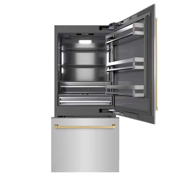 36 in. 19.8 cu. ft. Built-in Bottom Freezer Refrigerator in Stainless Steel with Graphite Gray Interior & Bronze Accents