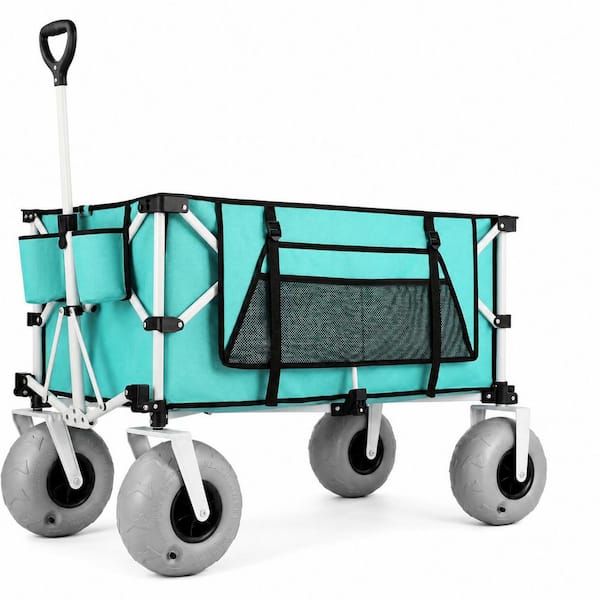 9.18 cu. ft. Steel Bin Garden Cart with 9 in. Balloon Wheels Heavy Duty Folding Wagon Extended Tailgate Sand