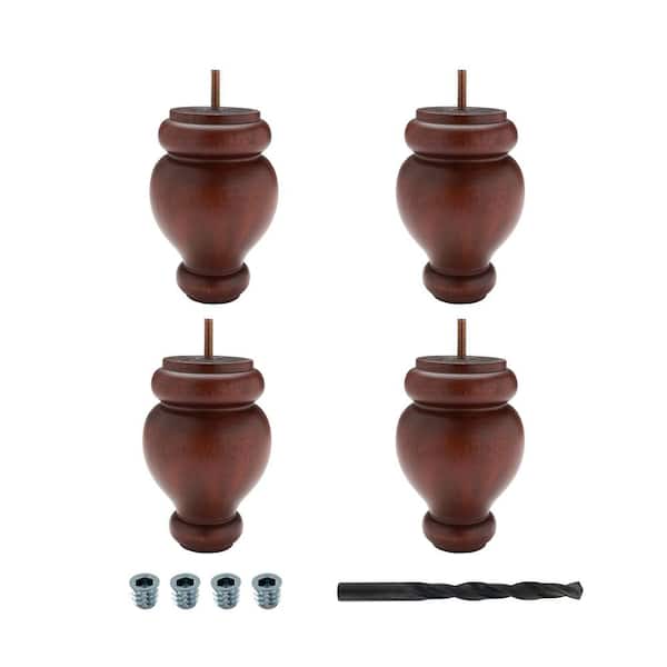 American Pro Decor 6 in. x 4 in. Unfinished Solid Hardwood Round Bun Foot (4-Pack)