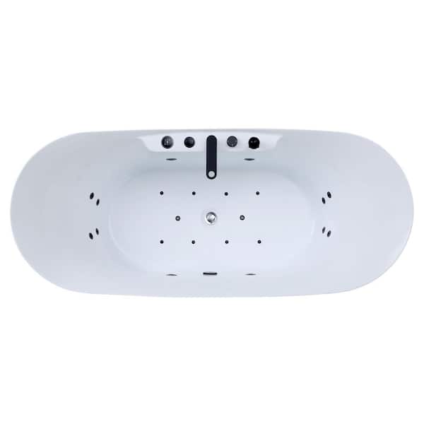 70.87 in. x 29.13 in. Whirlpool Bathtub in White with Matte Black Faucet, 12 Hydro Jets, 10 Air Jets, LED, Heater