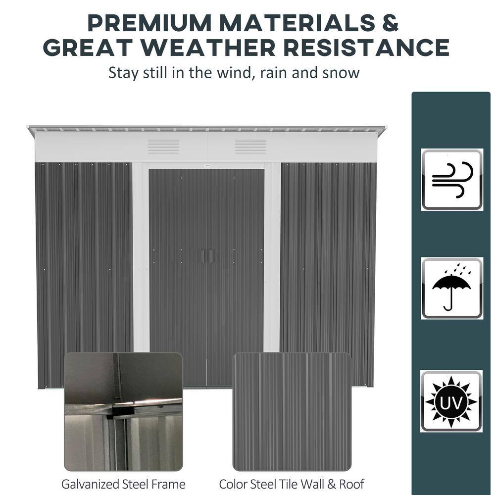 8' x 4' Black and White Metal Outdoor Storage Shed with Windows