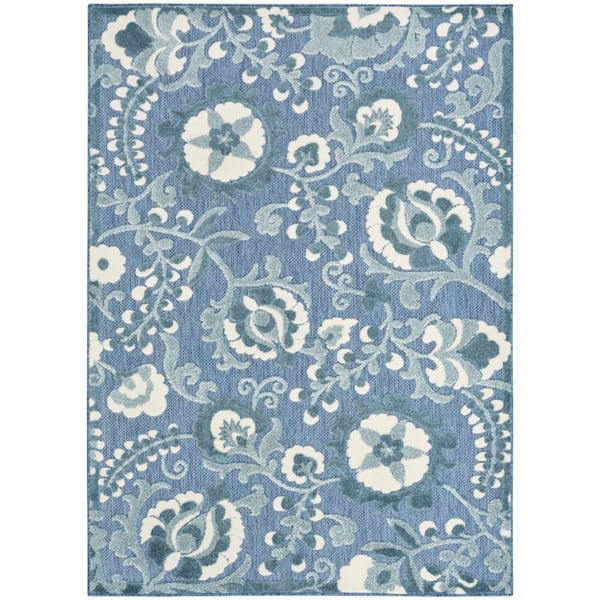 Nourison Aloha Blue 9 ft. x 12 ft. Floral Contemporary Area Rug