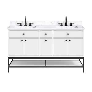 Paisley 60 in. W x 22 in. D x 35 in. H Double Sinks Bath Vanity in White with Cala White Engineered Stone Top