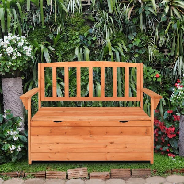VINGLI 40 in. Wood Outdoor Bench with Storage Outdoor Storage Bench 30 Gallon Front Porch Bench HDG55000138 The Home Depot