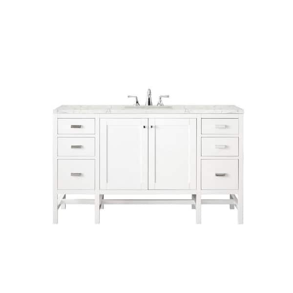 James Martin Vanities Addison 60 in. W x 23.5 in. D x 35.5 in. H Bath Vanity in Glossy White with Quartz Vanity Top in Eternal Jasmine Pearl