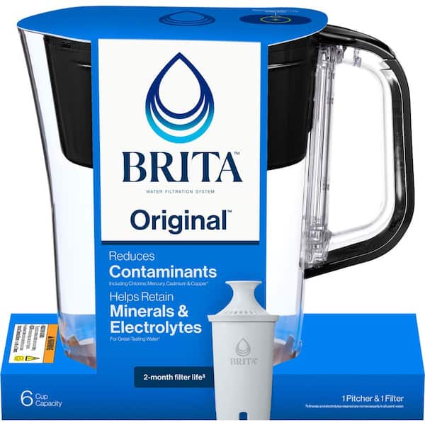 Denali 6 -Cup Small Water Filter Pitcher in Black with 1-Standard Filter, BPA Free