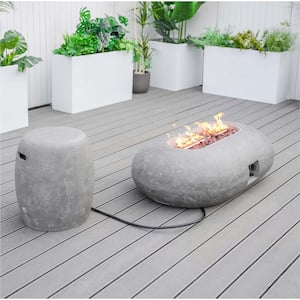 Gray Oval Outdoor Dining Fire Pit Table with Extension