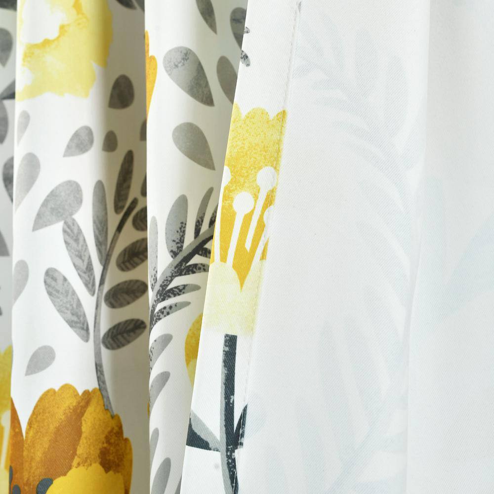 Yellow and White Floral Polyester Room Darkening Curtain Panels