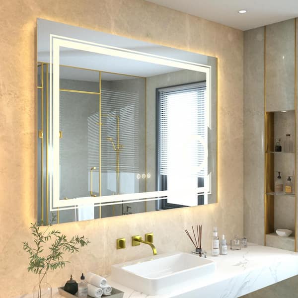 Wisfor 36 in. W x 28 in. H Large Rectangular Frameless Antifog Magnifier Backlit Led Wall Bathroom Vanity Mirror Makeup Shaving