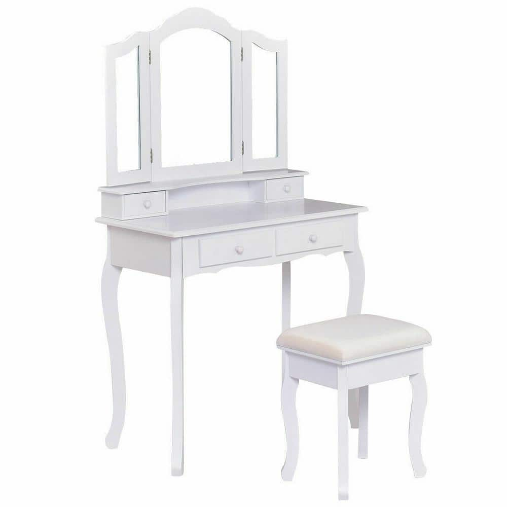 Homcom Dressing Table Vanity Set Makeup Desk With Round Mirror Cushioned Stool 2 Drawers For Bedroom Jewelry Storage Set White Dressing Tables Home Kitchen Umoonproductions Com