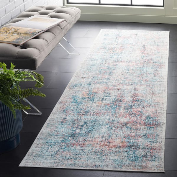 Arizona Blue/Rust 3 ft. x 6 ft. Machine Washable Distressed Border Ornate Runner Rug