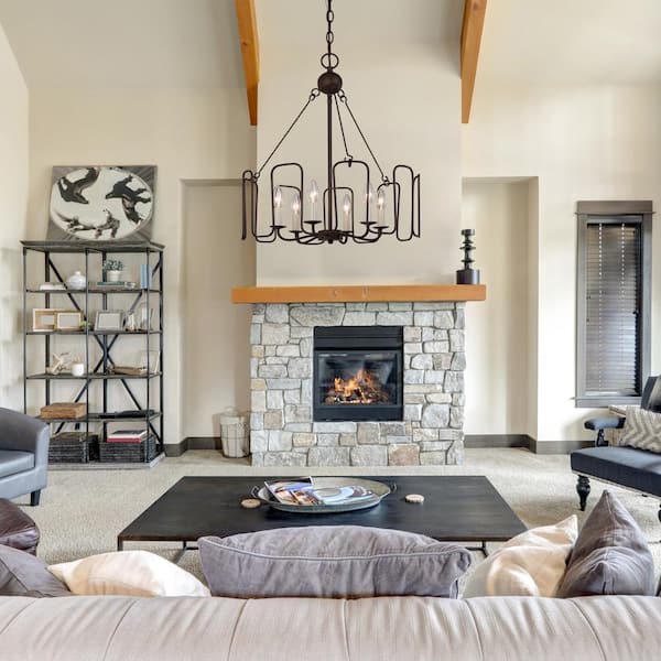 6-Light Rust Brown Vintage Industrial Drum Kitchen Island Chandelier, Farmhouse Candlestick Dining Room Pendant Light