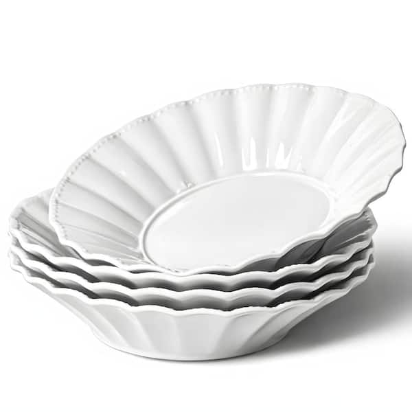 Set of 4 Ceramic Pasta Bowls 25 oz Wide Shallow Wavy Rim Soup Salad Noodle Dinner Bowls, Microwave Safe