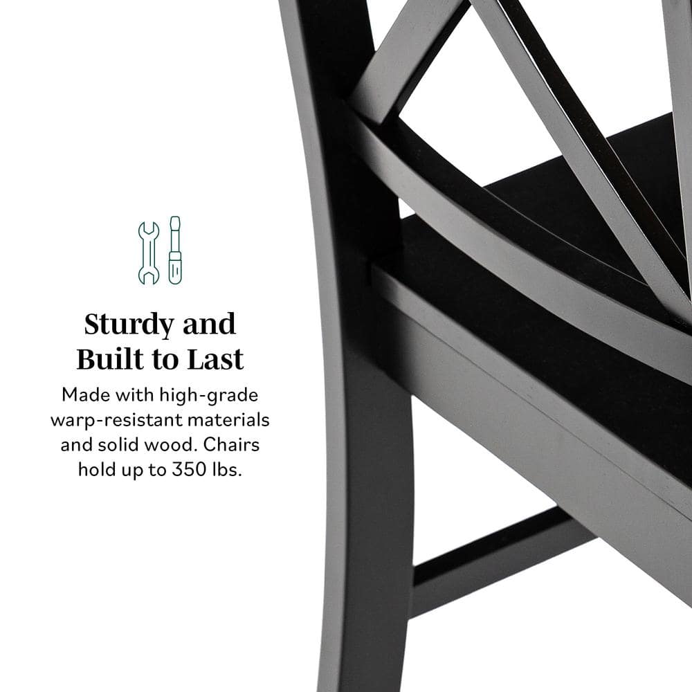 Elegant Black Wood Cross-Back Dining Chairs, Set of 2