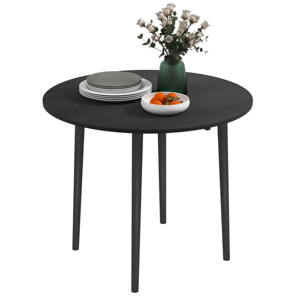 Black Round Foldable Dining Table with Pinewood Legs