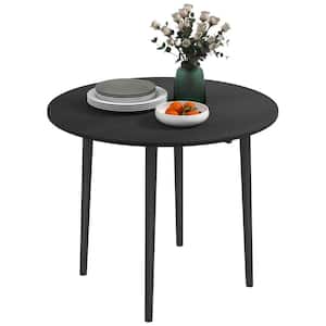 Folding Dining Table 35 in. Distressed Black Round Particle Board Coffee Table with Solid Wood Legs