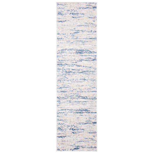 SAFAVIEH Amelia Ivory/Blue 2 ft. x 6 ft. Abstract Striped Runner Rug