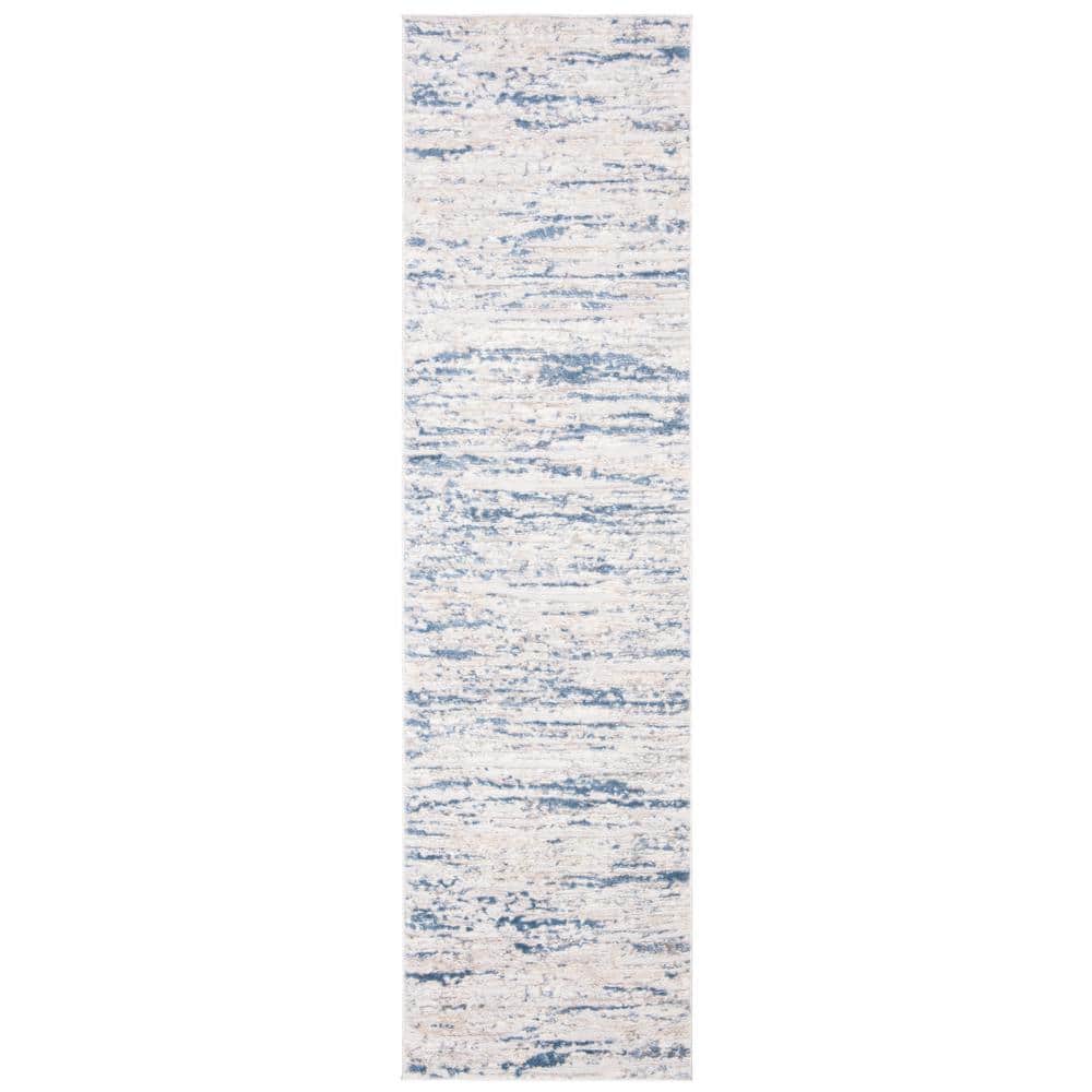 Amelia Ivory and Blue Synthetic Abstract Runner Rug, 2'2" x 8'