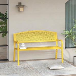 49 in. 2-Person Yellow Metal Outdoor Garden Bench