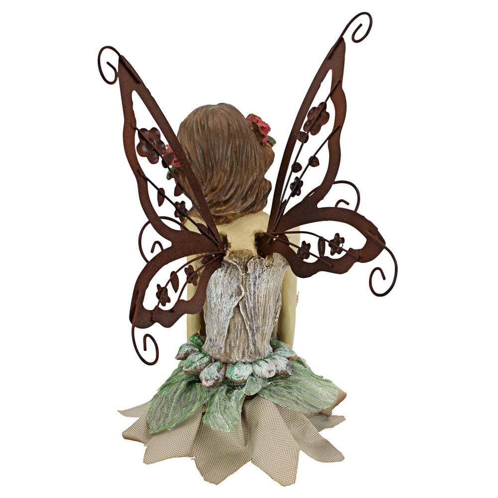 Fannie Sitting Fairy Statue with Metal Wings and Fabric Skirt