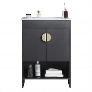 Victoria 24 in. W x 18 in. D x 33 in. H Freestanding Single Sink Bath Vanity in Black with Solid Wood and Ceramic Top