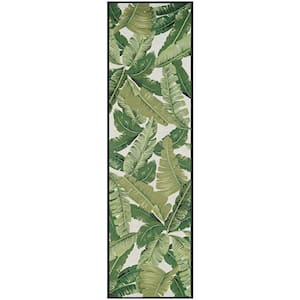 Dolce Palm Lily Hunter Green-Ivory 2 ft. x 8 ft. Indoor/Outdoor Runner Rug