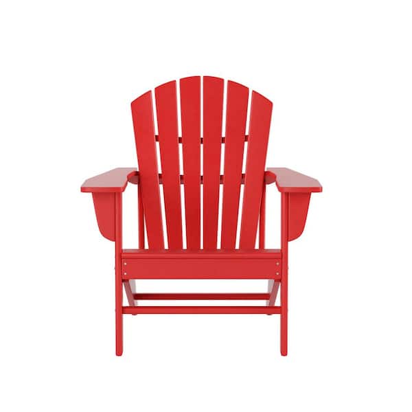Zeus & Ruta Traditional Curve back Red Plastic Outdoor Patio Adirondack Chair Set of 1