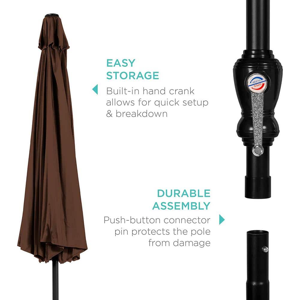 10ft Brown Hexagon Outdoor Steel Patio Umbrella with Crank