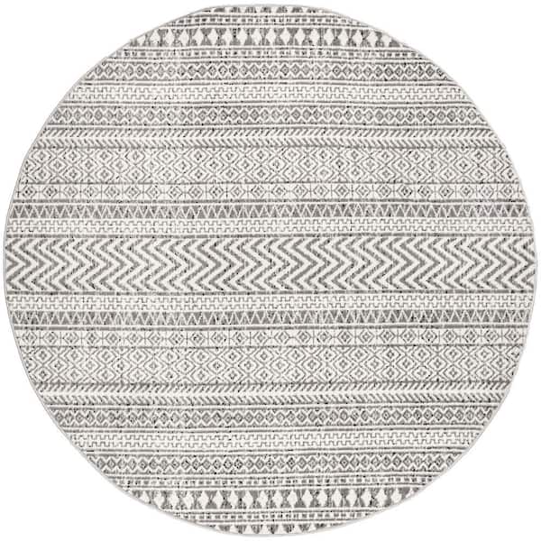 nuLOOM Catherine Henna Tribal Bands Gray 8 ft. x 8 ft. Round Area Rug