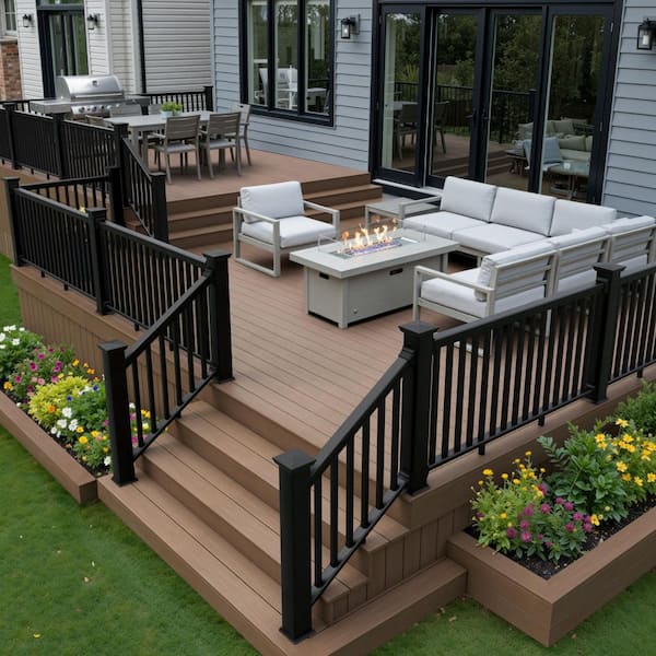 6 ft. x 36 in. Black PVC Composite Deck Stair Railing Kit with Square Composite Balusters Includes Brackets