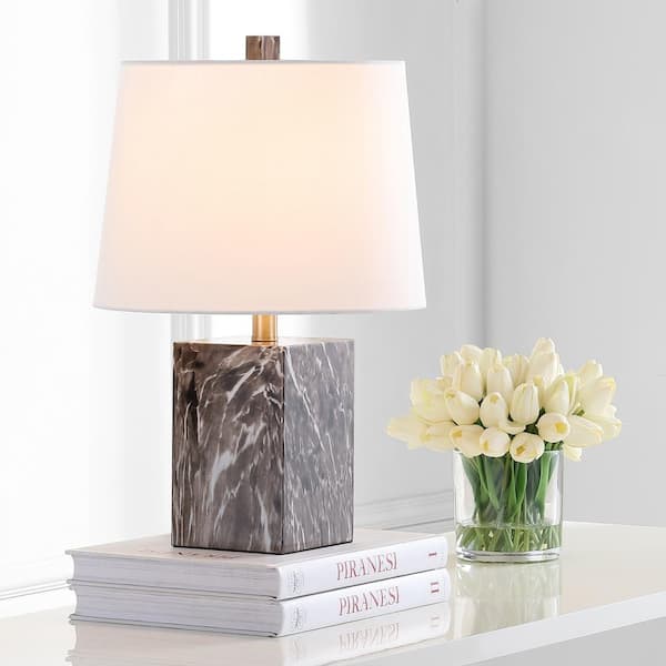 SAFAVIEH Brett 20 in. Brown Marble Table Lamp with White Shade