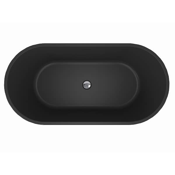 66.9 in. Fiberglass Flatbottom Freestanding Bathtub in Solid Matte Black Inside and Outside