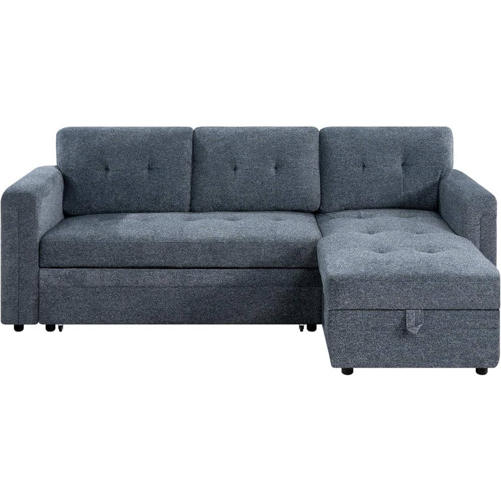 HOMESTOCK 54 in. Reversible Sleeper Microfiber Rolled Arm Sectional