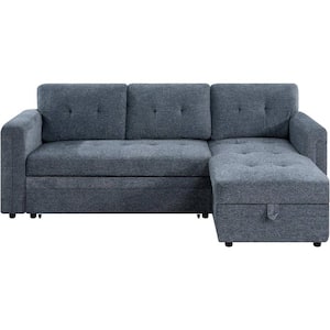 54 in. Reversible Sleeper Microfiber Rolled Arm Sectional Sofa with Storage and USB Ports in Gray