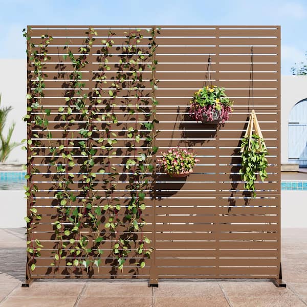 Dovelina 2-Piece 35 in. x 72 in. Brown Textured Metal Garden Screens Outdoor Privacy Screen