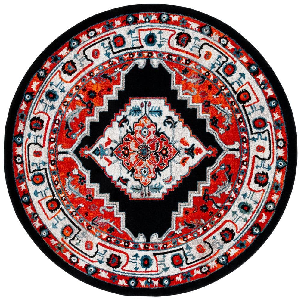 Vintage Hamadan 7 ft. x 7 ft. Red/Black Ornate Border Medallion Round Area Rug price history on PriceWatchPro
