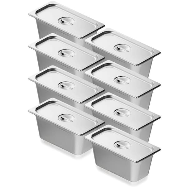 8-Pack Hotel Pans, 6.3 qt. Anti-Jam Steam Pan with Lid, 6 in. Deep 0.8 mm Thick Stainless Steel Steam Table Roasting Pan