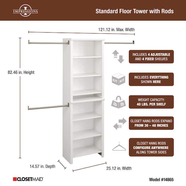 ClosetMaid - Impressions Basic Plus 60 in. W - 120 in. W White Wood Closet System