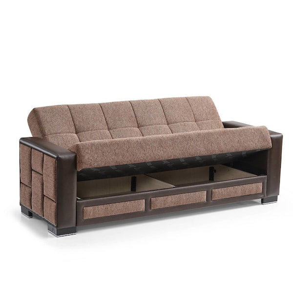 Loft Collection Convertible 87 in. Brown Chenille 3-Seater Twin Sleeper Sofa Bed with Storage