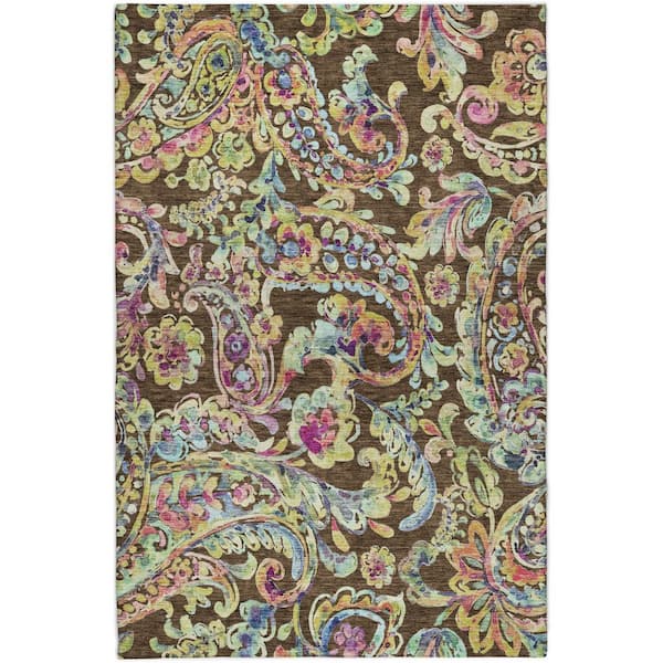 Dream Shag Premium Machine Washable Abstract ADS834 Chocolate 8 ft. x 10 ft. Area Rug