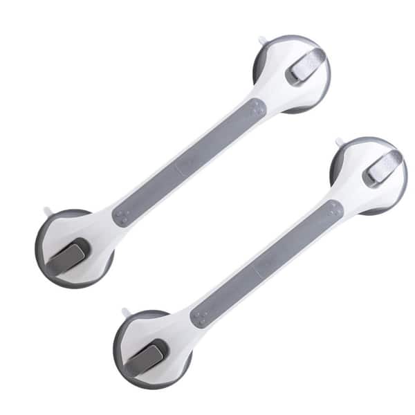 2 Pack Gray Rubber 16.8 in. x 4 in. x 4 in. Shower Grab Bars for Bathtubs Showers Easy to Install Suction Shower Handles