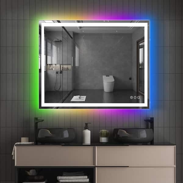 39.5 in x 28.5 in. White/Blue LED Lighted Mirror With Touch Sensor 39.5 in x 28.5 in. White/Blue LED Lighted Mirror With Touch Sensor