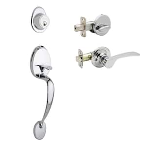 Mid Century Modern Polished Stainless Door Handleset with Left Hand Scandinavian Handle Trim